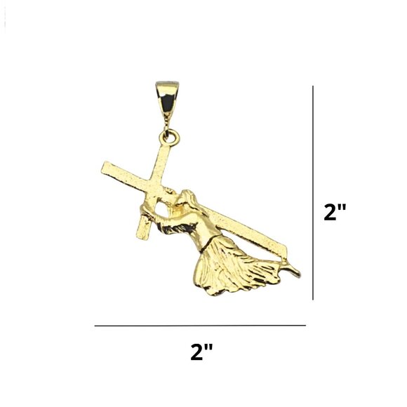 Jesus Carrying Cross Pendant with 24-inch Mariner Chain Necklace - Picture 6 of 7